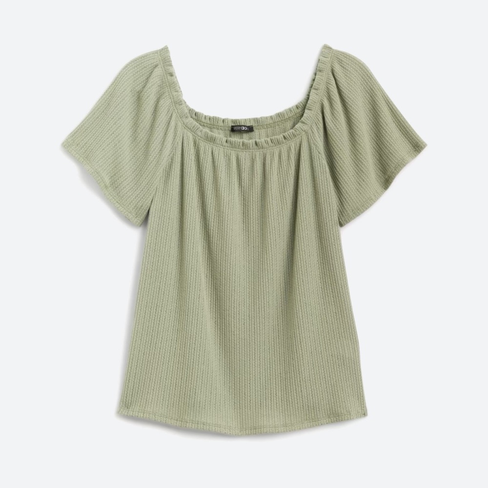 Paper Moon- Norah Flutter Sleeve Off Shoulder Knit Top: Small